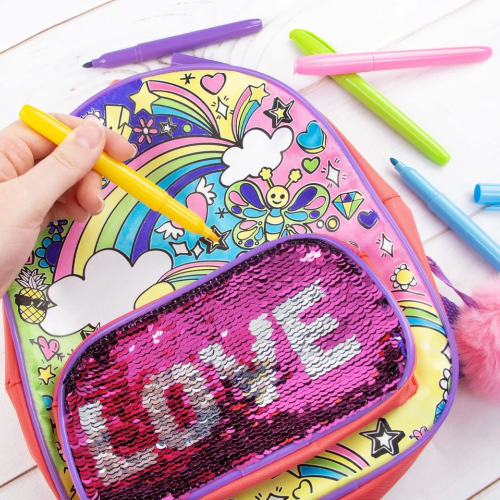 Abeec Colour Your Own Sequin Backpack Craft Kit with Pens Creative Kids Activity Toy Gift Art Set 3+