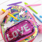 Abeec Colour Your Own Sequin Backpack Craft Kit with Pens Creative Kids Activity Toy Gift Art Set 3+