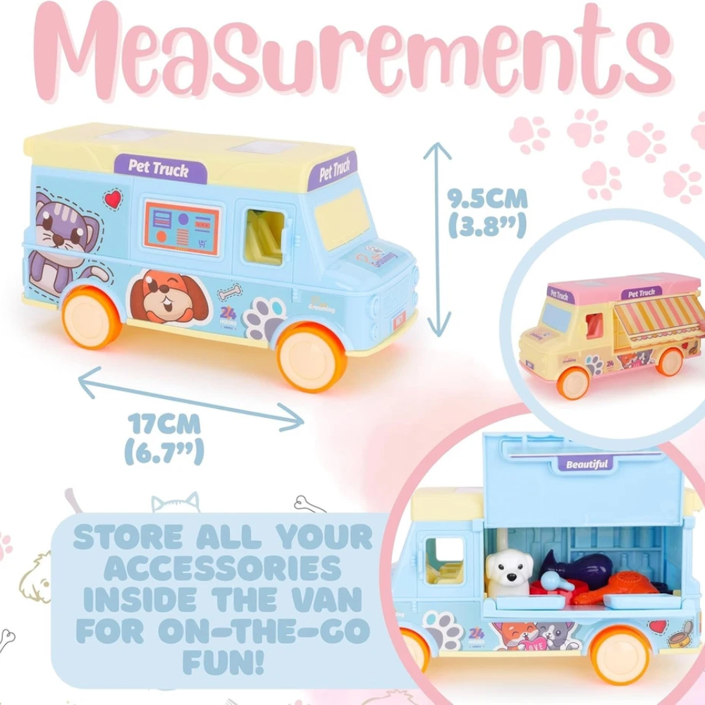 Toyland Purrfect Pets 8-Piece Mobile Dog Grooming Truck Playset Pretend Pet Care Toy Kids 3+