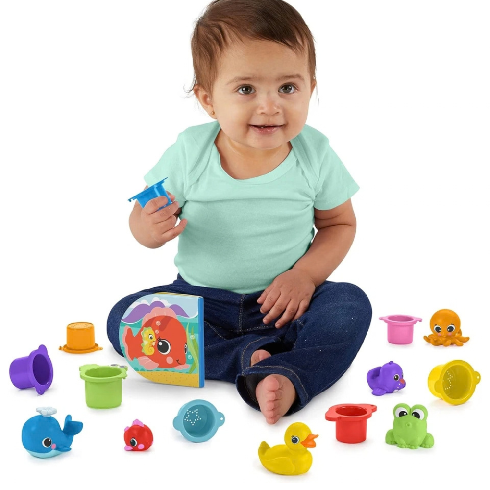 Bright Starts Splash Splash Baby Bath Toy Set 15pc Stacking Cups Sensory Toys 6m+