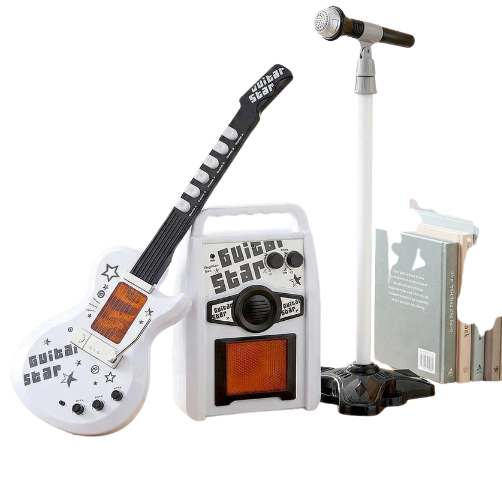 Kids Electric Guitar Amp & Microphone Stand Set Musical Toy Instrument Lights Sound Play