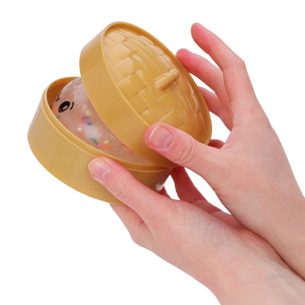 Toyland® Confetti Squishy Bao Dumpling Fidget Toy with Reusable Steamer Box – Sensory Squeeze Toy Ages 3+