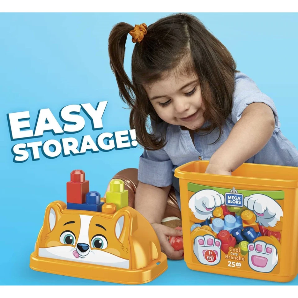 Mega Bloks First Builders Cool Corgi 25-Piece Building Blocks Set Kids Toy Ages 1+