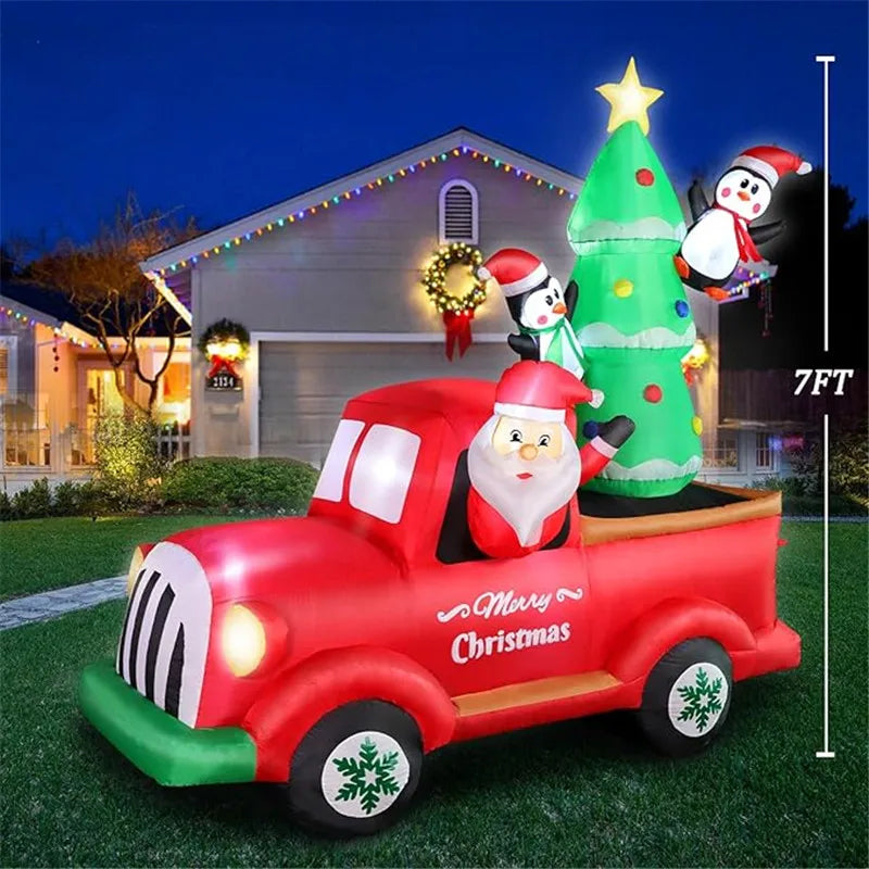 Inflatable Santa Truck 6.9FT with LED Lights for Indoor/Outdoor Christmas Decor