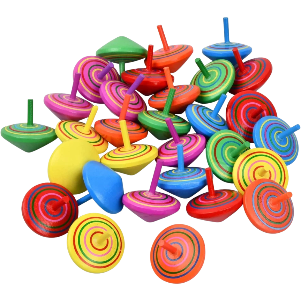 12x Mini Retro Wooden Spinning Tops Kids Party Bag Toys