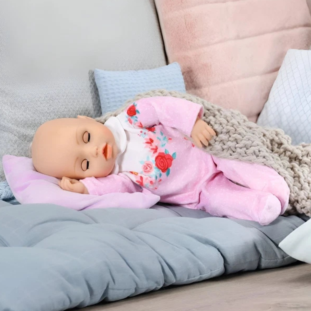Baby Annabell Pink Romper Outfit Set for 43cm Dolls with Rose Print, Collar and Clothes Hanger