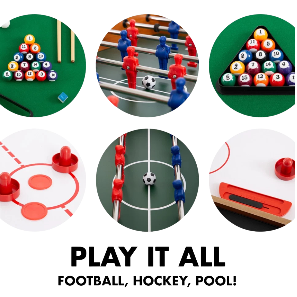 Abeec 3-In-1 Games Table Kids Air Hockey Football Pool Multi Sports Game Table 5+