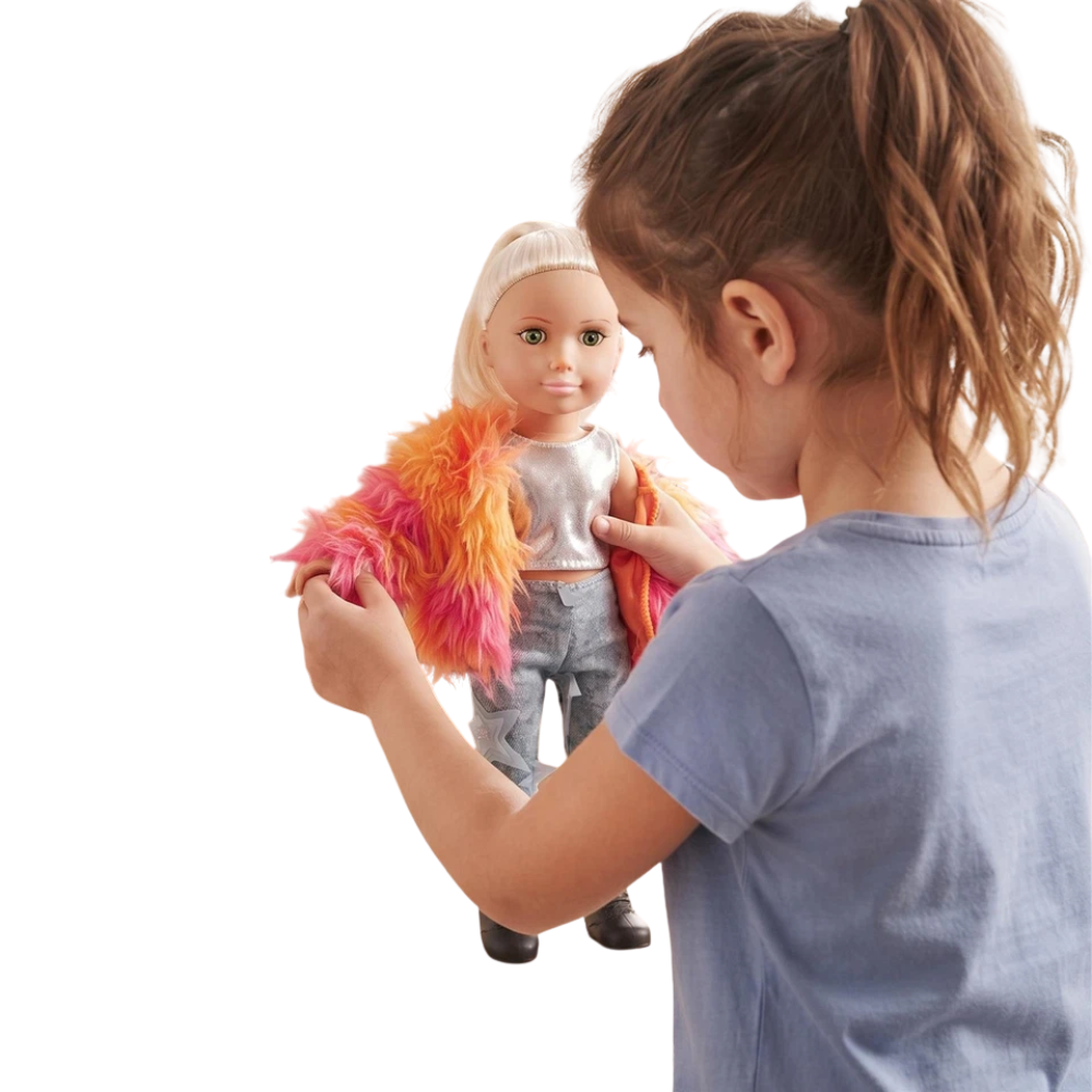 17" Bibi Fashion Doll with Glasses, Blonde Hair, Movable Limbs, Dress & Boots, Age 3+ Kids