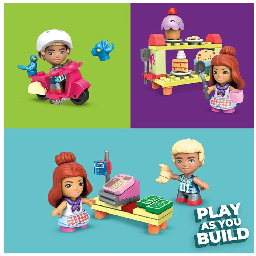 Barbie Mega Construx Bakery Building Set with Barbie Ken Dolls Accessories Mattel Kids 4+