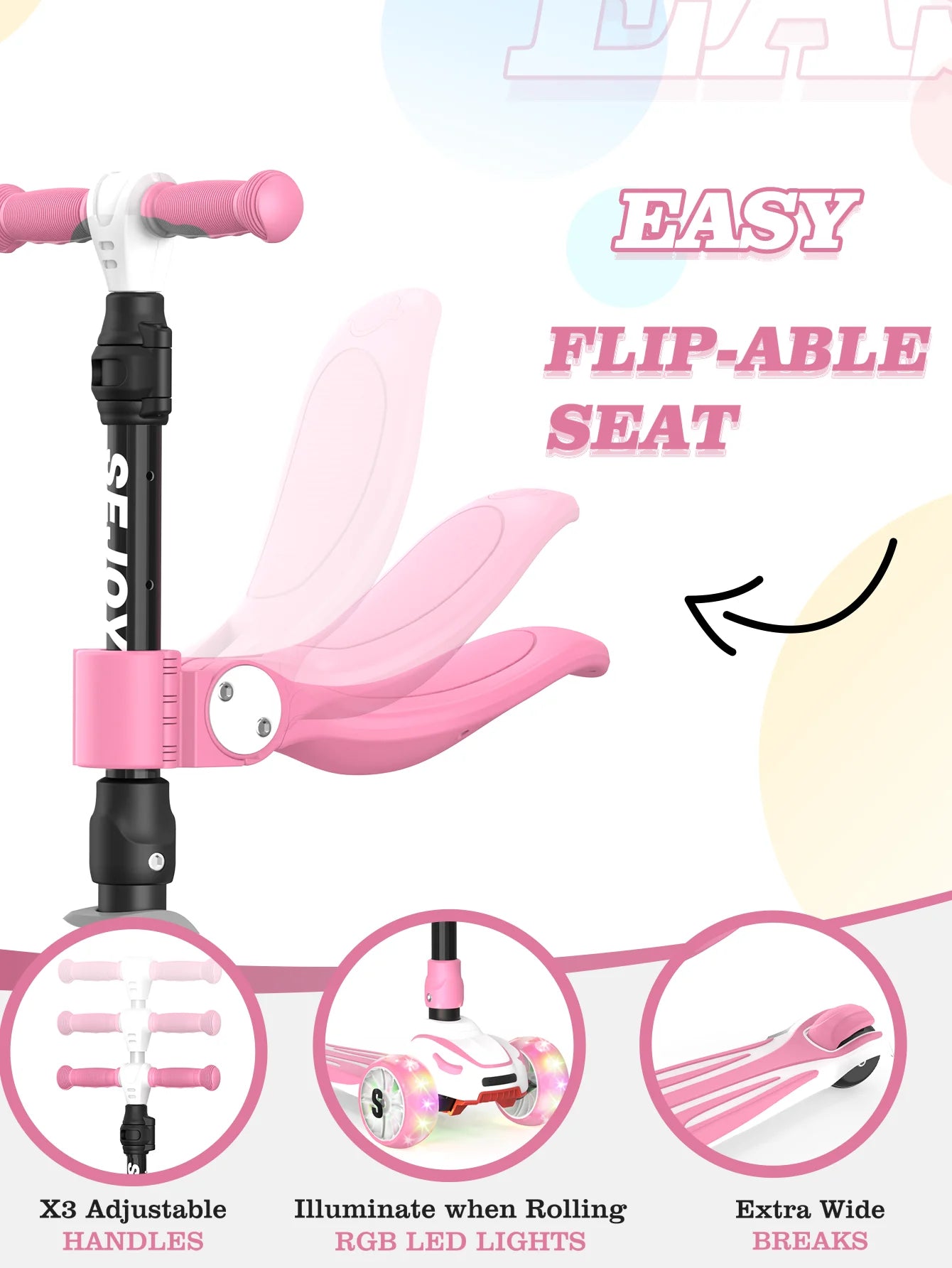 Kids Kick Scooter with 3 Light-Up Wheels Adjustable Height Toddler Toy Gift