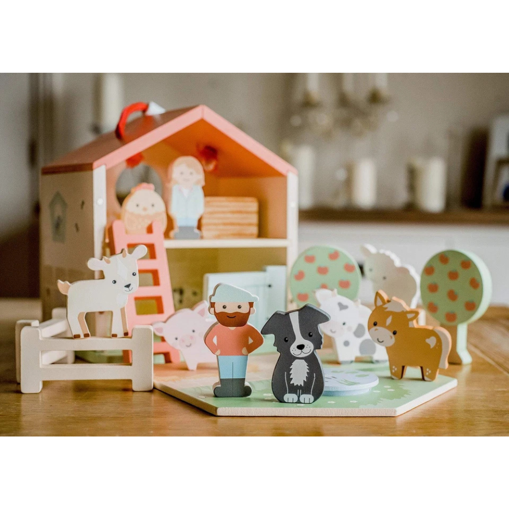 Orange Tree Toys Farmyard Wooden Play Set Farm Animals Pretend Play Toy for Kids New