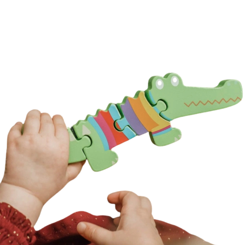 Orange Tree Toys Crocodile Wooden Puzzle Chunky Animal Learning Toy for Kids Gift New