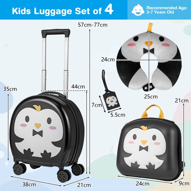 Kids 4-Piece Travel Luggage Set with Suitcases and Bags