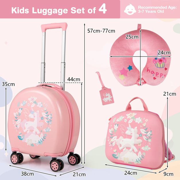 Kids 4-Piece Travel Luggage Set with Suitcases and Bags