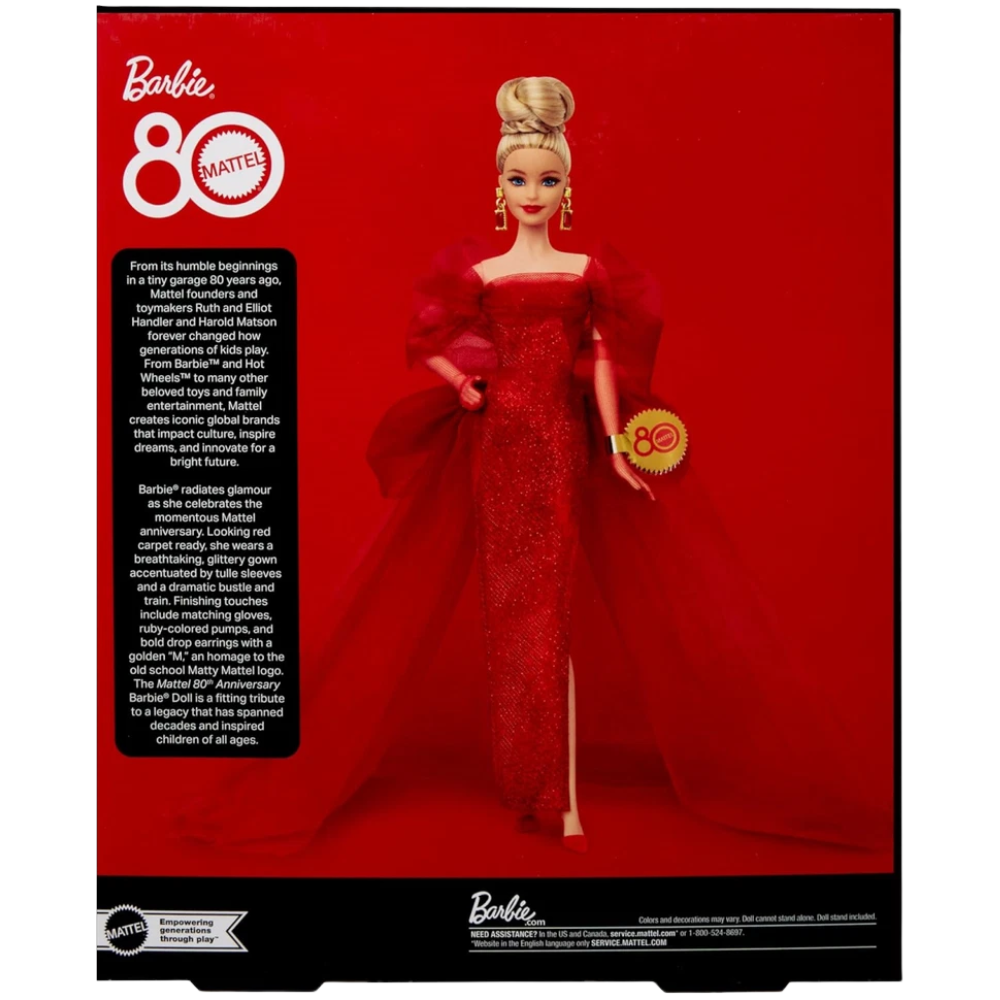 Barbie Signature Mattel 80th Anniversary Glittery Red Tulle Gown Collectible Doll Jbj17