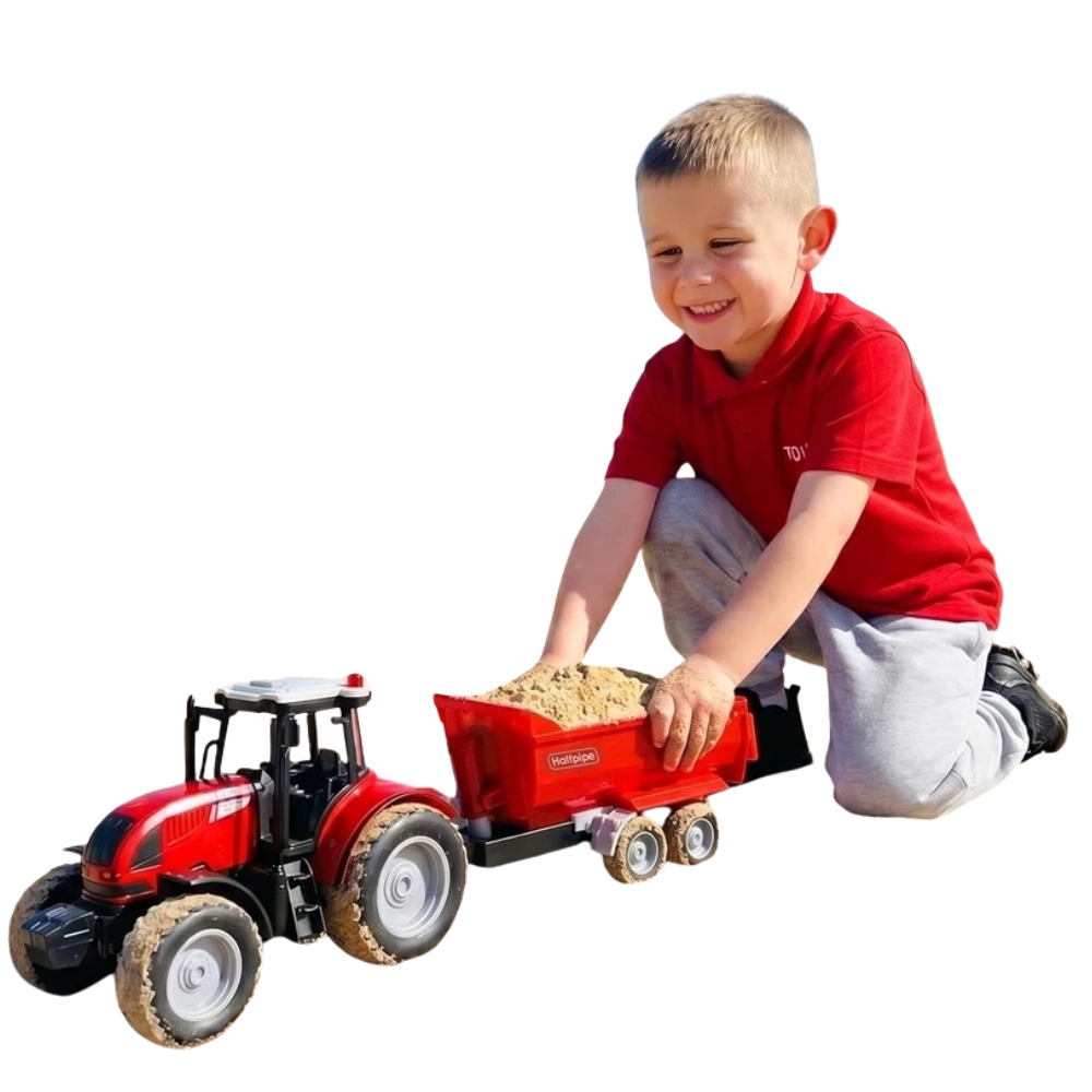Toyland 37cm Red Tractor & Trailer with Lights Sound Friction Farm Toy 3+