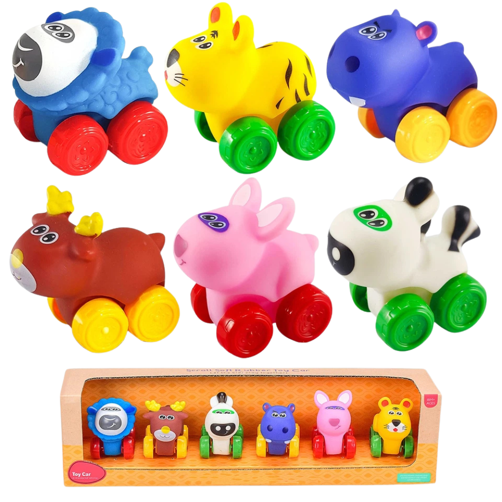 Animal Toy Cars Set of 6 Pullback Mini Vehicles for Toddlers and Babies Fun Play Pack