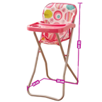BiBi Doll Baby Doll High Chair Folding Pretend Play Furniture Pink Up to 20 Inch Dolls