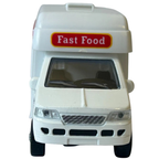 Diecast Dining Car Food Truck Toy with Hot Dogs & Burger Pull-Back Action Model 1:38–1:43