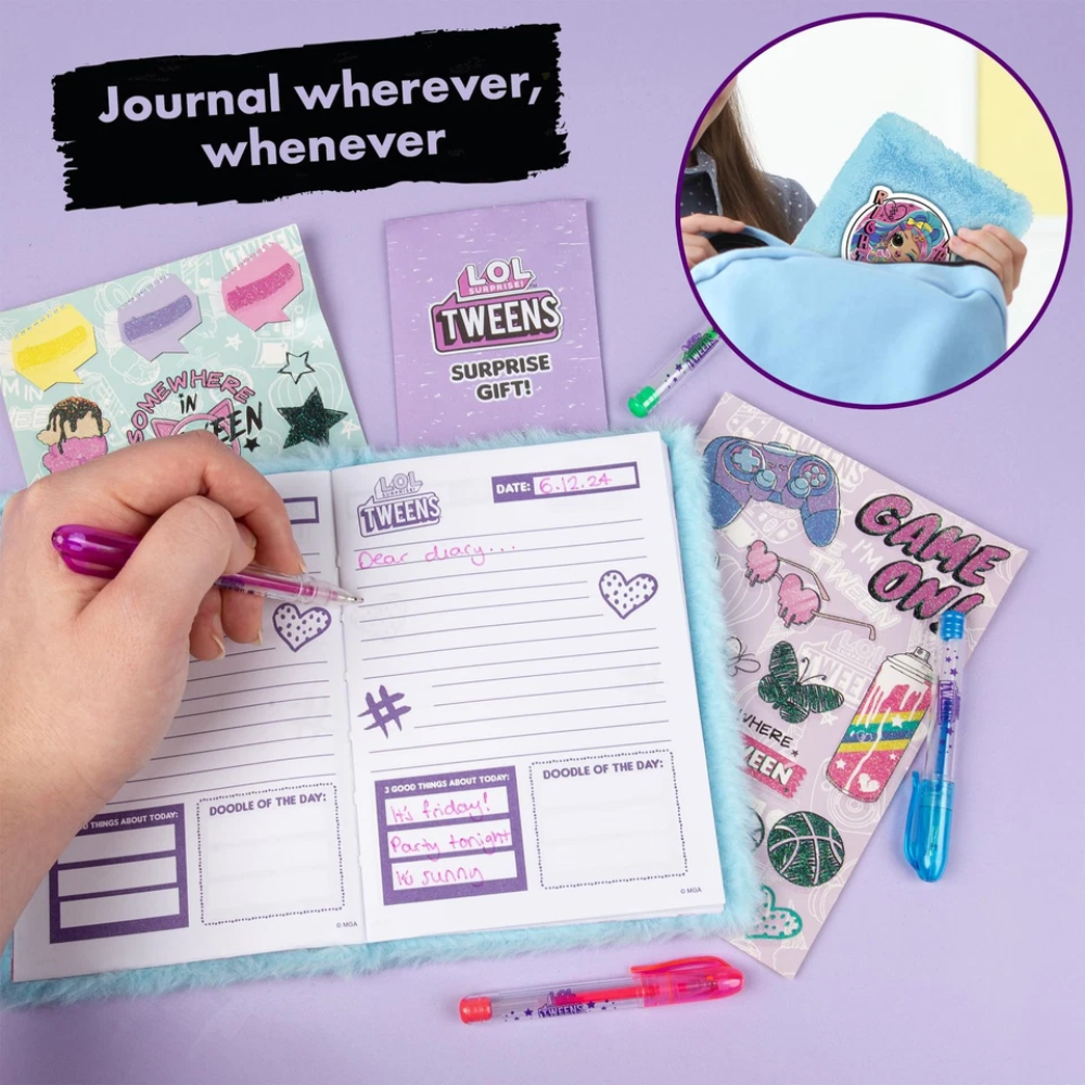 LOL Surprise Tweens Fluffy Diary Journal Set A6 With 4 Gel Pens Glitter Stickers Kids Creativity Gift 5+