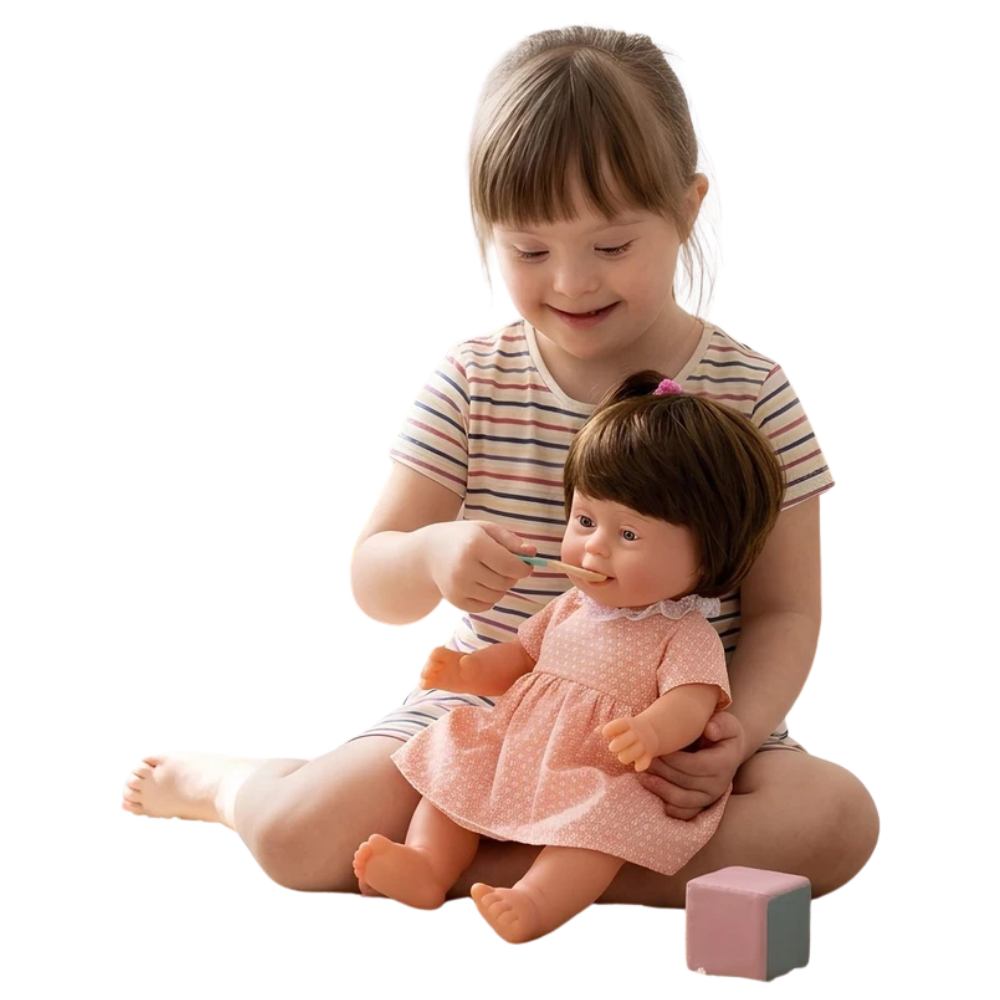 BiBi Doll 14" Brunette Baby Doll Lifelike Soft Vinyl Girl Doll for Imaginative Play