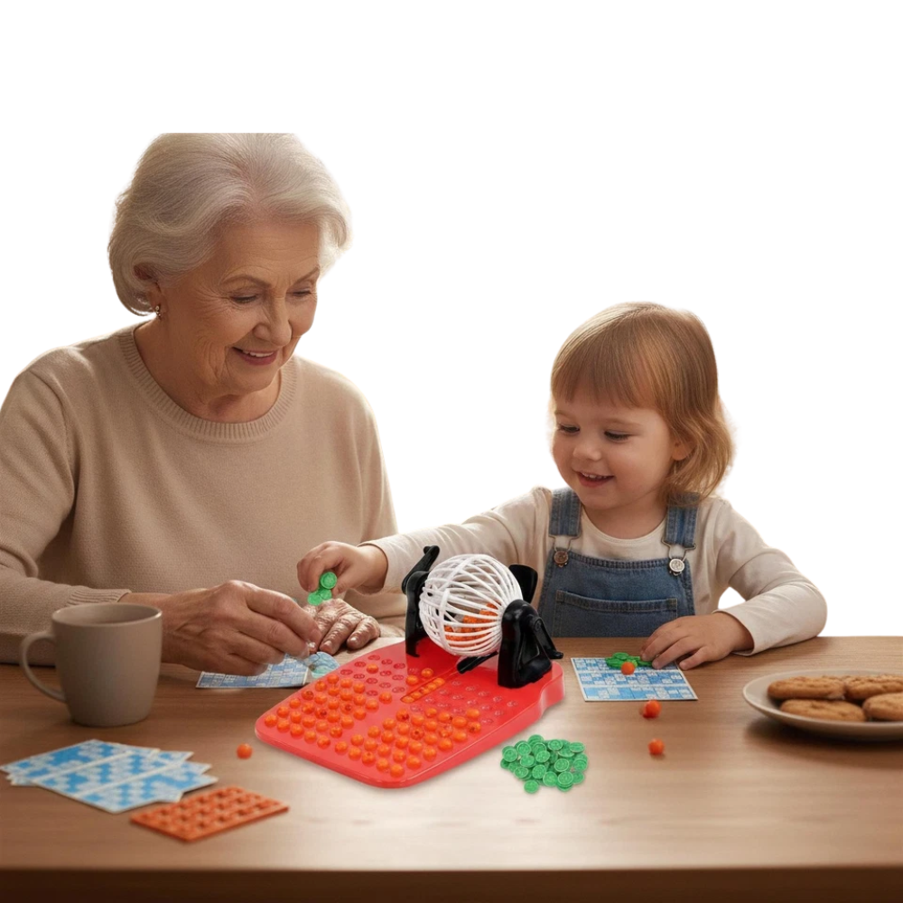 Bingo Game Set 90 Balls with Rotary Cage, 24 Cards & Counters Family Kids Party Fun Toy Set
