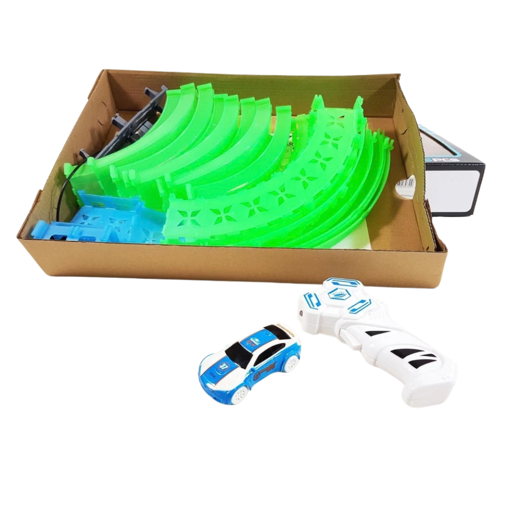 Glow in the Dark Stunt Loop Race Track Set 25 Pcs Rc Remote Control Car with Light Kids Toy 6+