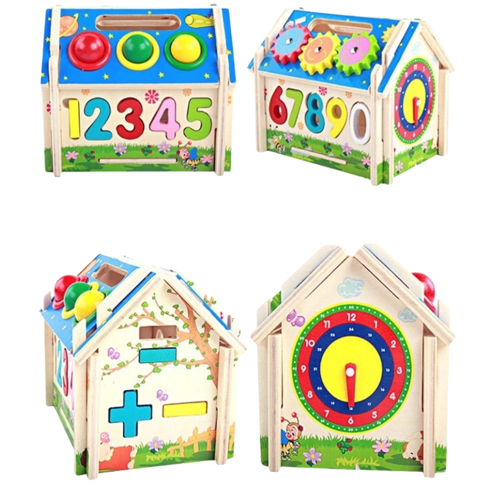 Wooden Busy Board House Puzzle Toy, Interactive Multifunctional Jigsaw Activity for Kids