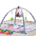 RLS Grey Baby Activity Gym Play Mat with Safety Net, 5 Hanging Toys and 18 Ocean Balls