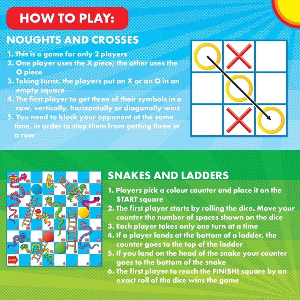 Jumbo 2-In-1 Garden Games Kids Giant Snakes & Ladders Noughts Crosses Family Game Fun Game