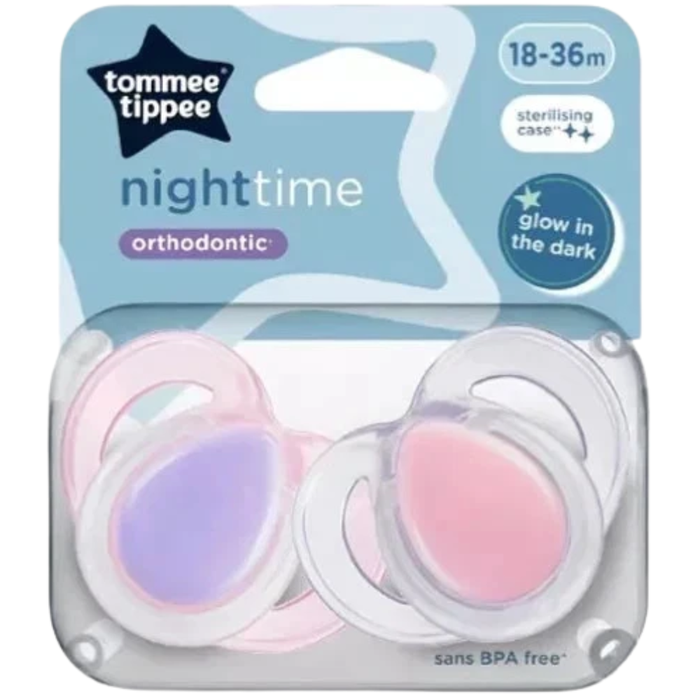 Tommee Tippee 6-Pack Night Glow Soothers 18 Months+, Orthodontic Silicone Dummies with Steriliser