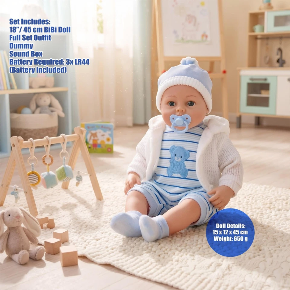 Baby Doll Boy Lifelike 18-Inch Soft Bodied Dolly Toy with Blue Outfit for Kids Pretend Play