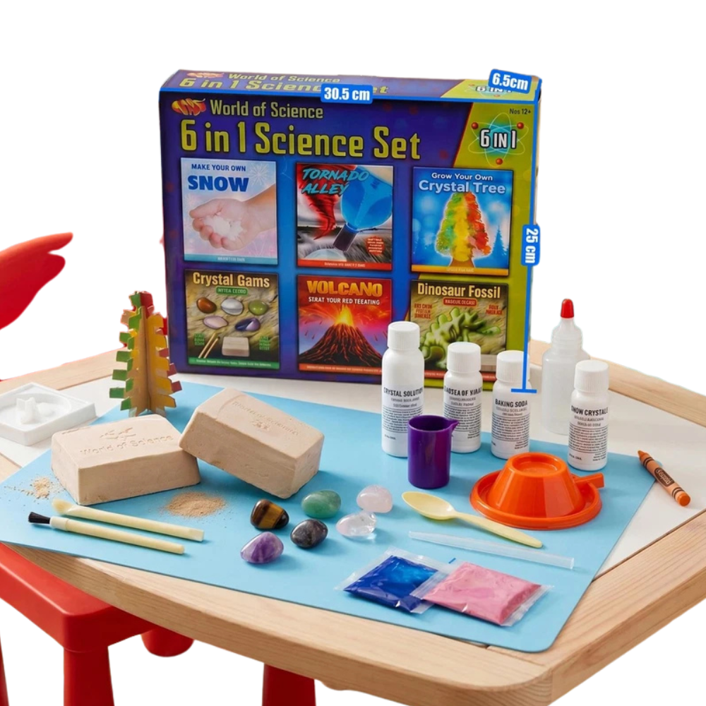 Kids Science Set 6-in-1 Experiment Kit Gemstone Dig Crystal Volcano STEM Toy