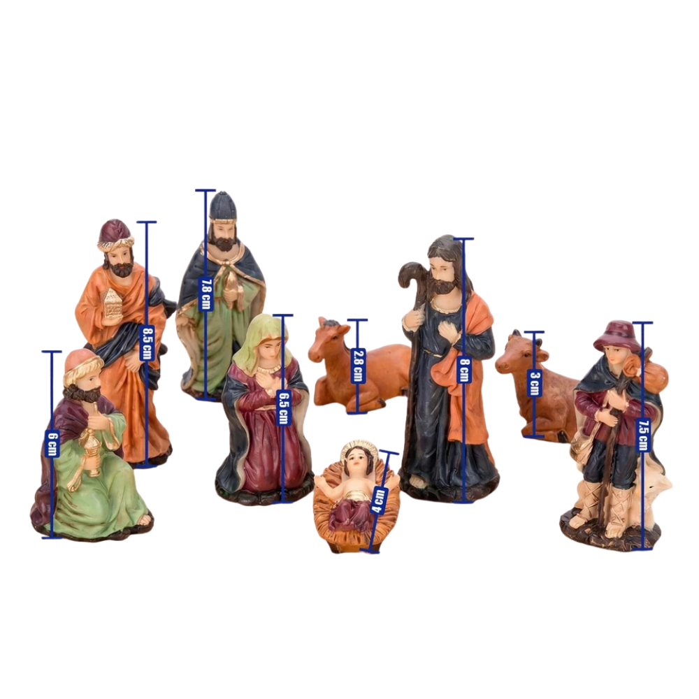 Nativity Scene Set 9 Pcs Christmas Crib Figures Holy Family Wise Men Shepherd Manger Decor