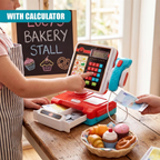 Kids Electronic Cash Register Toy with Lights & Sounds Supermarket Till & Money Set Red