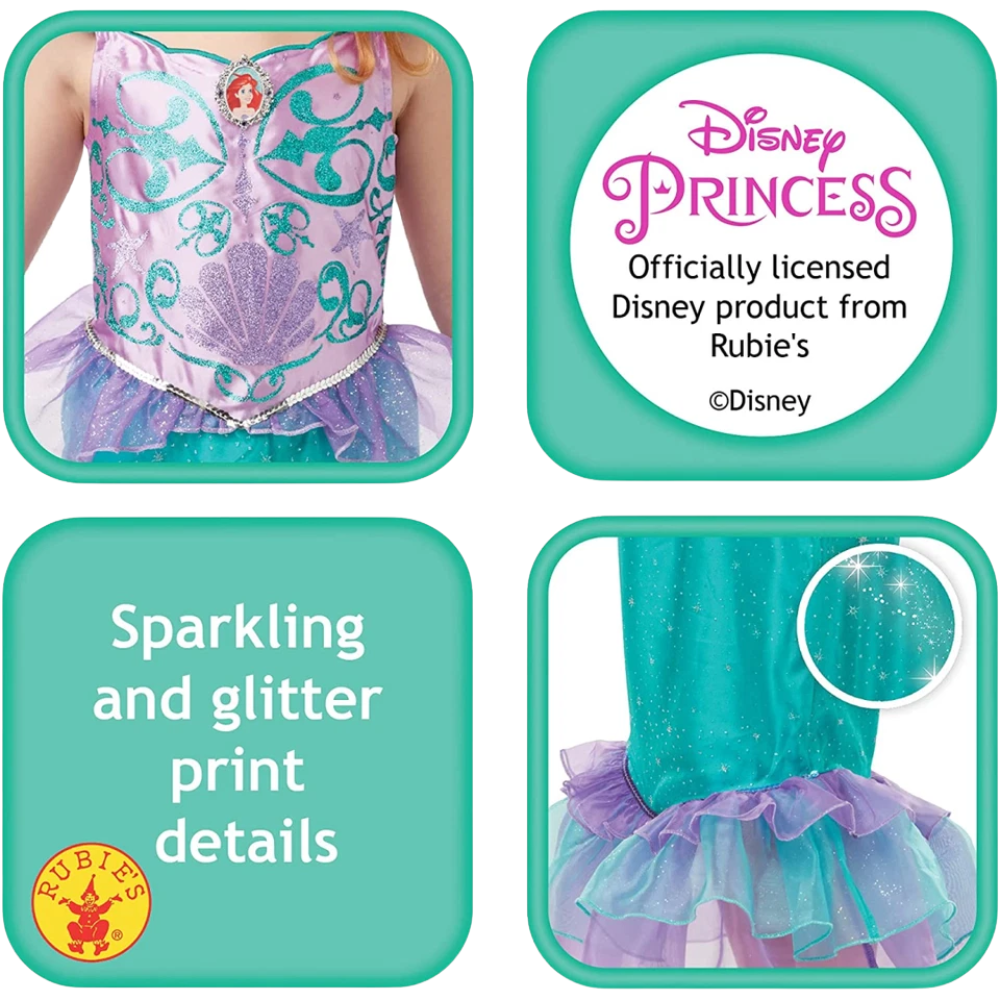 Rubie's Disney Princess Ariel Mermaid Costume Child Size Large 128cm 7-8 Years Dress-Up