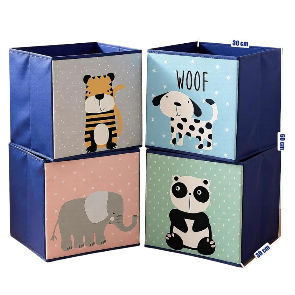 Kids Storage Cubes Set of 4 Animal Designs Foldable Toy Boxes 30cm