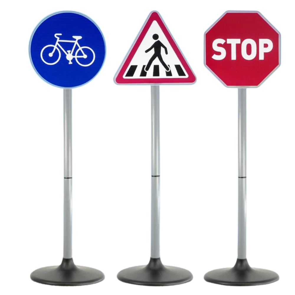 Road Safety Traffic Signs Toy Set Stop Pedestrian Crossing Bike Path Educational Role Play Kids