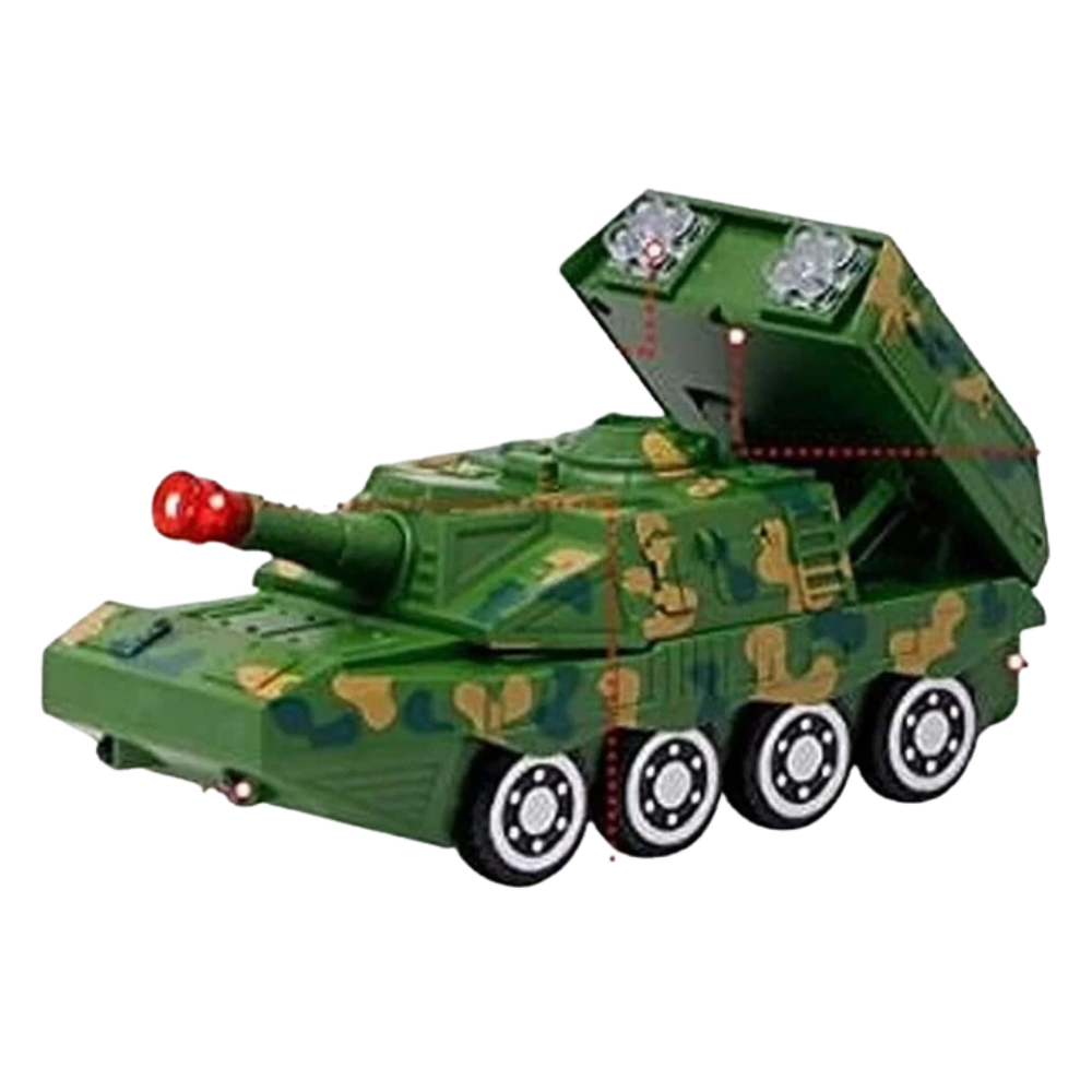 Pebble Hug Mini Military Tank Toy Car with Lights Movable Rocket Sounds for Kids