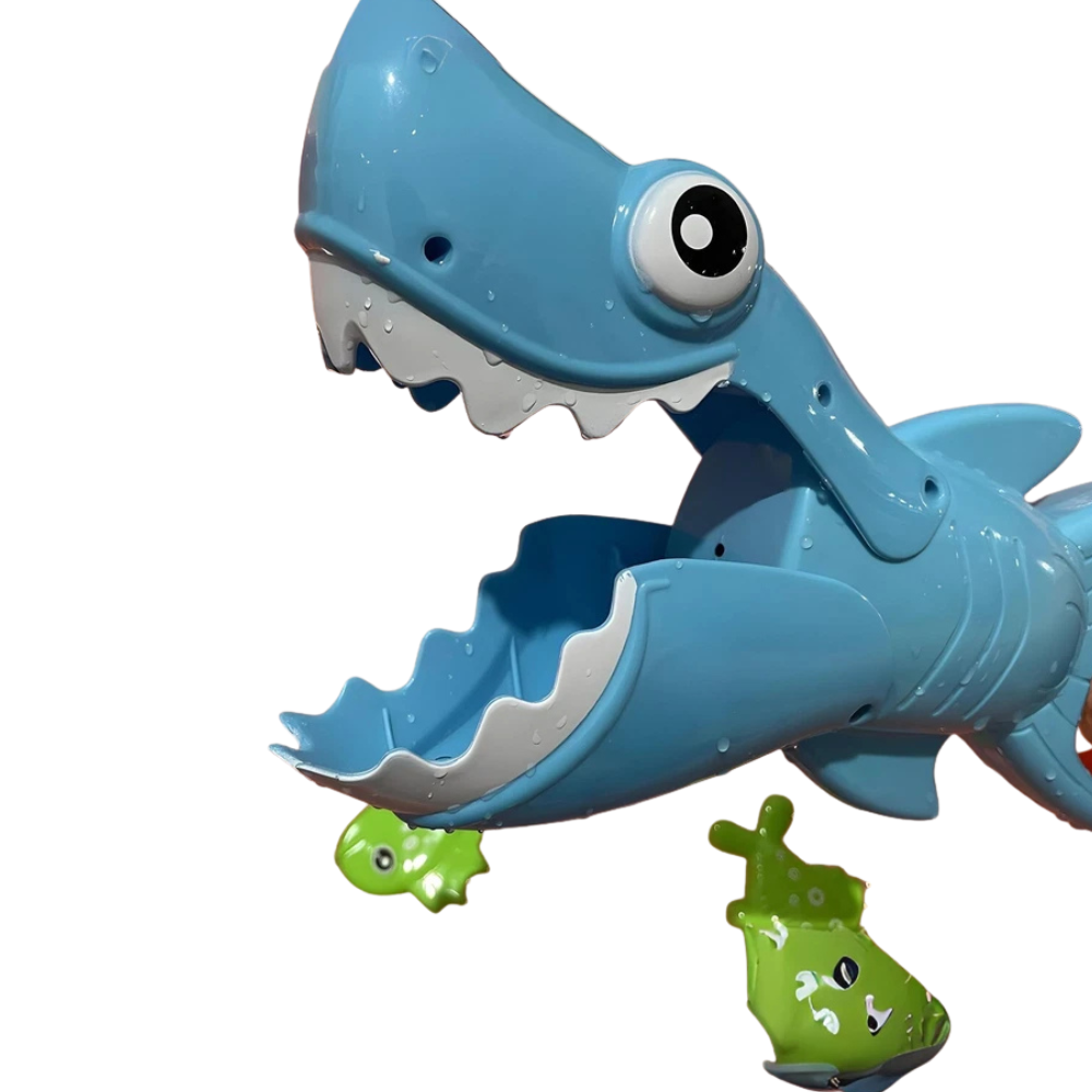 Banzai Shark Grabber Blue Bath Toy with Biting Action and 4 Floating Fish for Kids Aged 3+