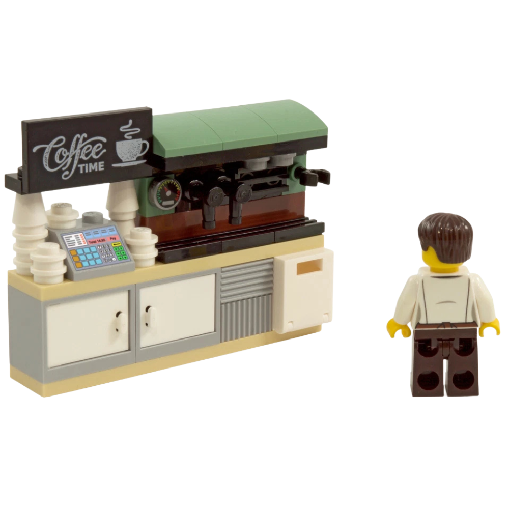 Lego Coffee Shop & Barista Minifigure Cafe Bakery Food Shop Set Genuine Lego Parts Display Kit