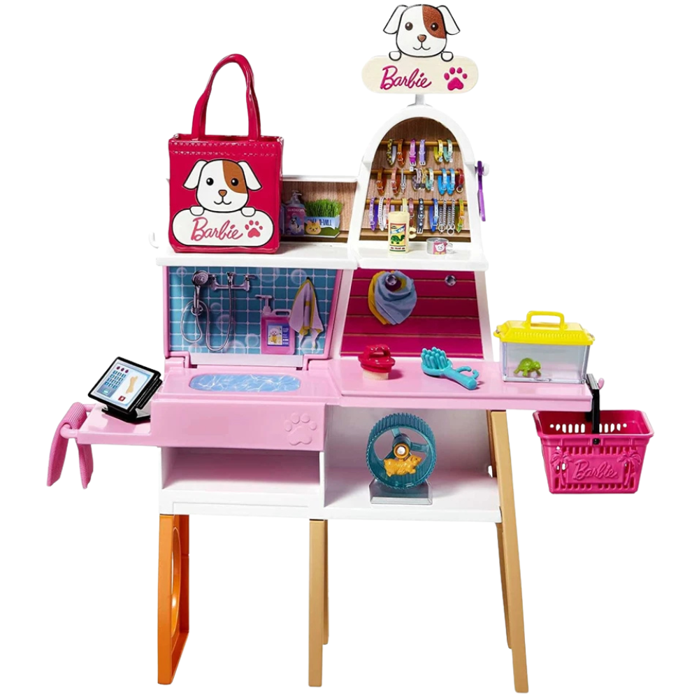 Barbie Pet Supply Store Doll with Puppy Kitten Costume 25-Piece Playset Mattel Kids Toy Set