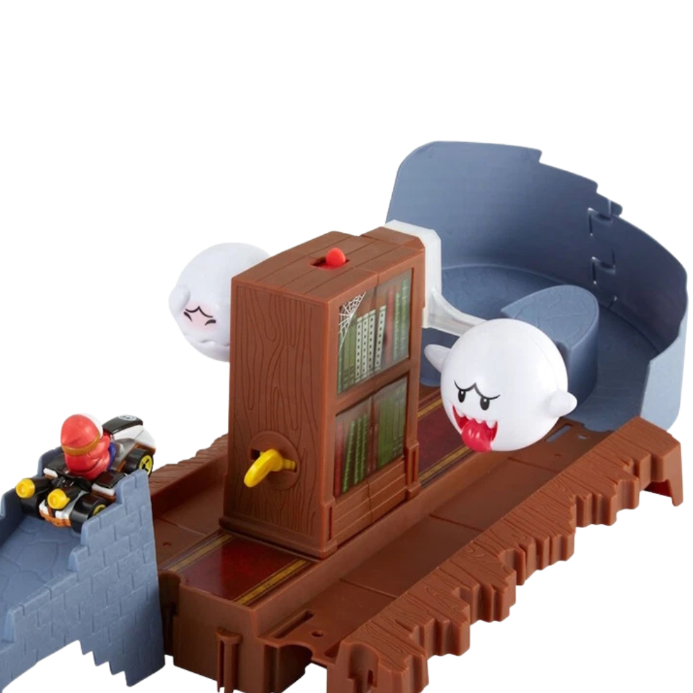 Hot Wheels Mario Kart Boo's Spooky Sprint Race Track Playset with Shy Guy Toy Set