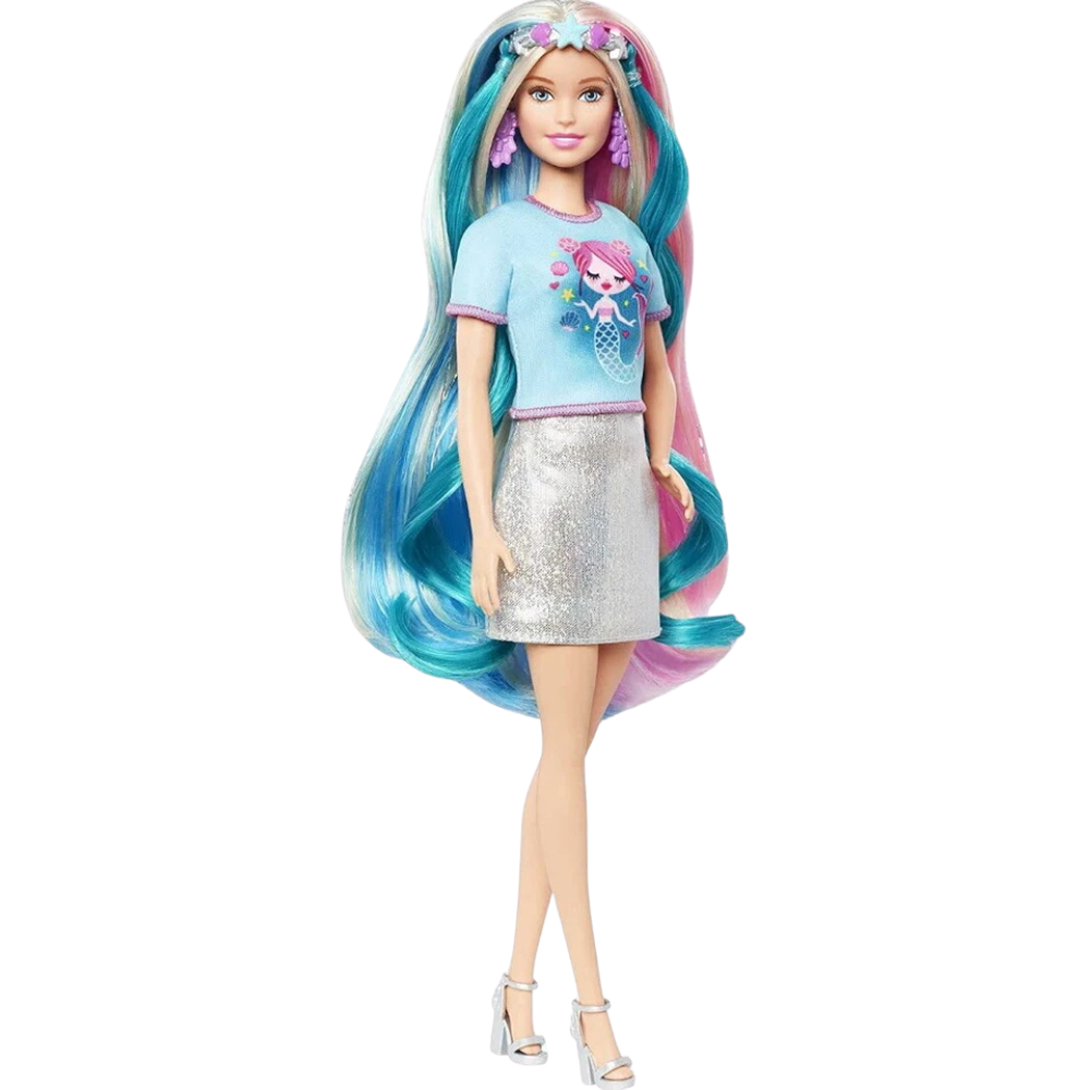 Barbie Fantasy Hair Doll Blonde with 2 Decorated Crowns Tops Hair Extensions Accessories