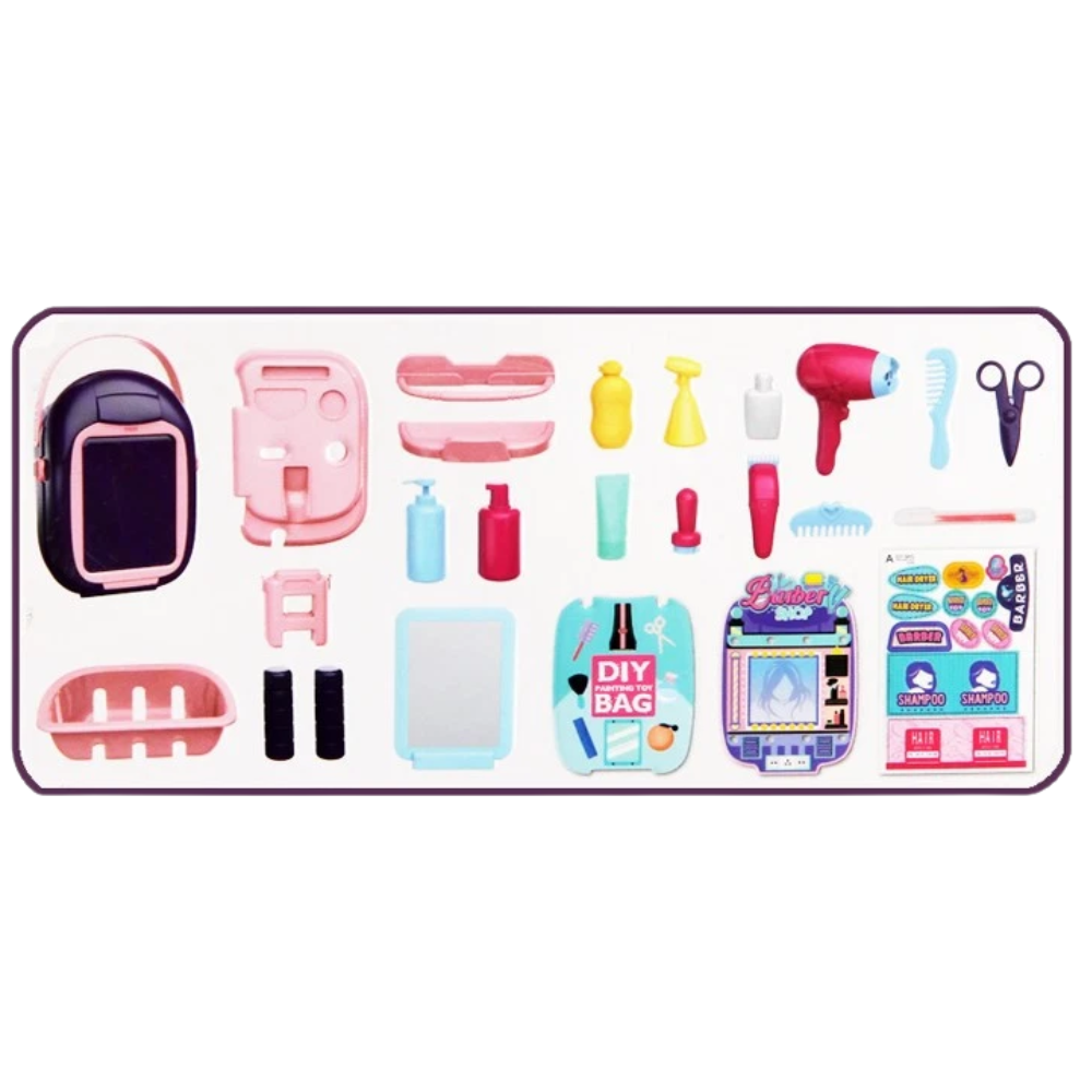 Kids Barber Shop Pretend Play Set with Carry Case Hair Salon Toy Kit