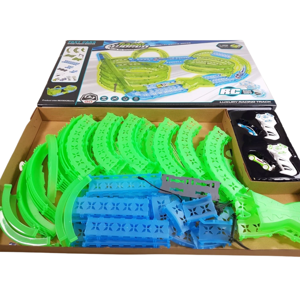 Glow in the Dark Battle Race Track Set 87 Piece Rc 2 Player Twin Car Kids Gift Toy Set