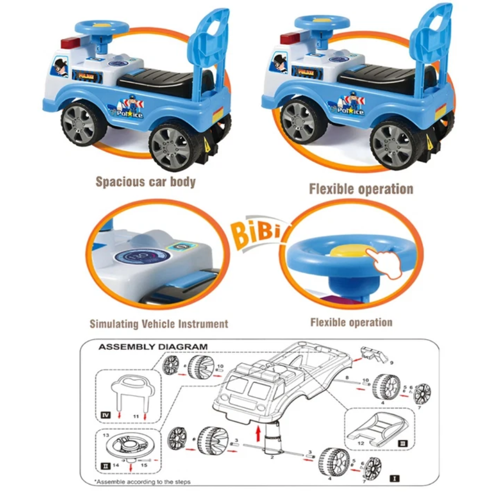 RLS My First Ride-On Police Car for Toddlers with Horn, Storage and 4 Wheels