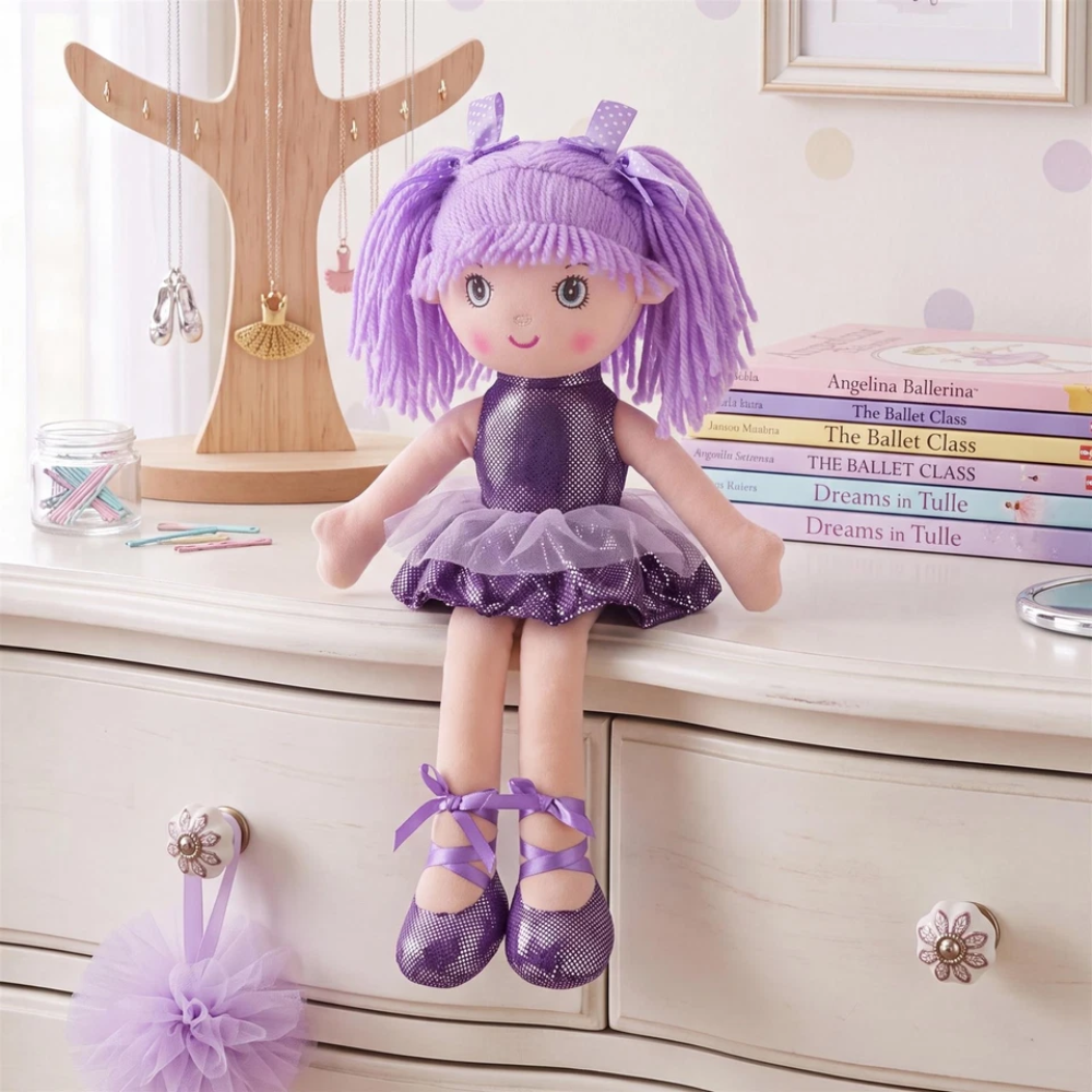 16-Inch Ballerina Rag Doll Girl with Hair & Tutu Dress Soft Plush Bibi Doll for Kids
