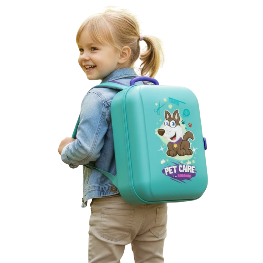 Kids Pretend Pet Grooming Vet Playset 16 Pieces Puppy Dog Carrier Backpack Toy