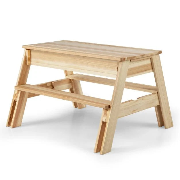 4-in-1 Wooden Table & Bench Set with Removable Top and Two Storage Boxes